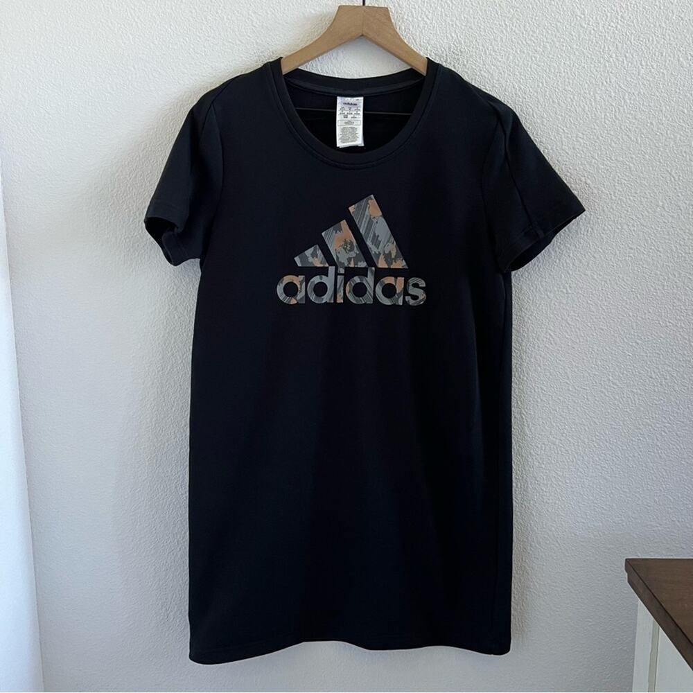 Adidas Black Sweatshirt T-Shirt Dress Graphic Athleisure Casual US Medium